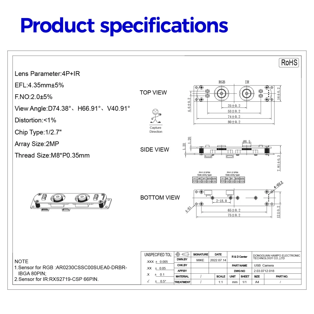 New Arrival 2.0MP Stereo 3D Webcam 1920 X1080 Dual Lens USB Camera Module for Robot Vision Face Recognition