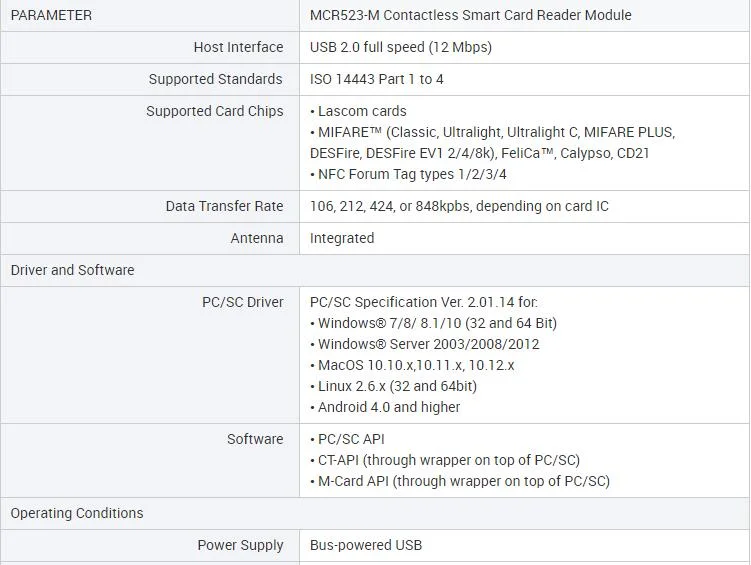 MCR523-M NFC RFID Contactless Smart Card Reader/Writer Module